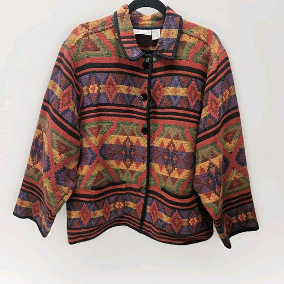 Jane Ashley Women's XL Boho Multicolor Southwestern Aztec Tapestry Jacket - Picture 2 of 6